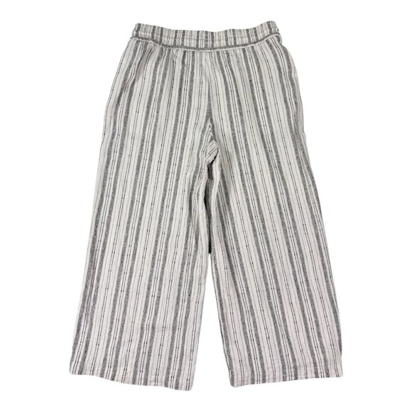 Time And Tru Size  L 12-14 Striped Wide-Leg Cropped Pants Lightweight Cotton Ble - Picture 1 of 6